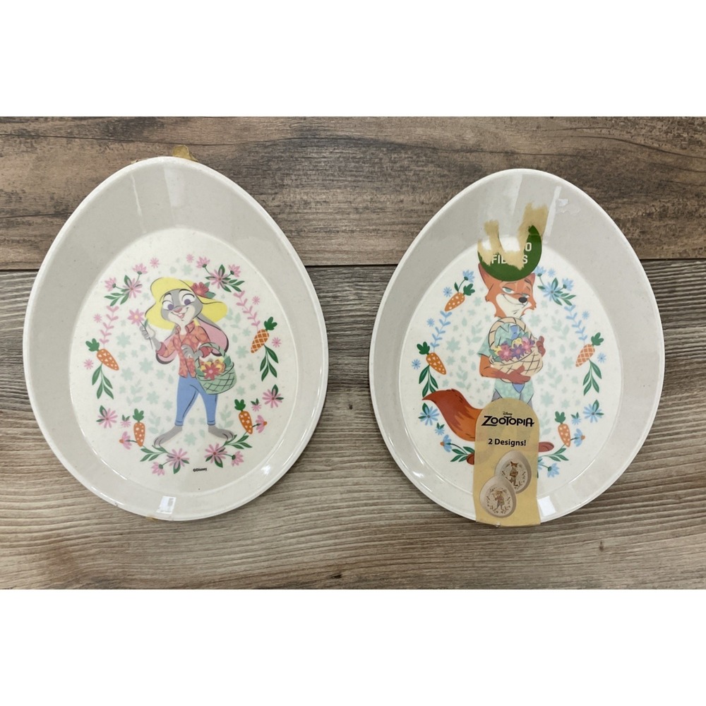 Zak Designs ~  Melamine ~ ZOOTOPIA Colorful Artwork ~ 7.5" Egg Shape Plate (2)